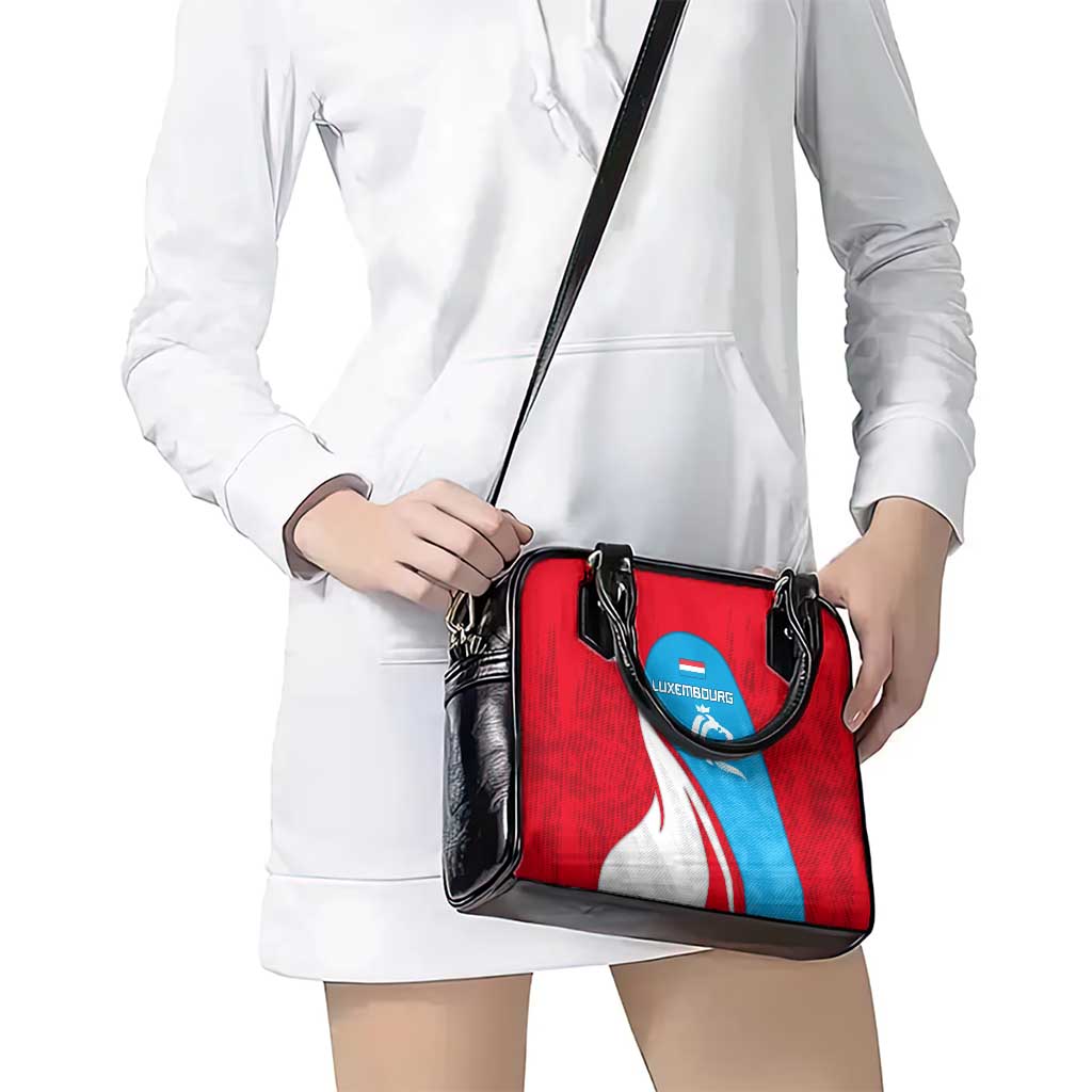Luxembourg Shoulder Handbag with National Flag Colors and White Lion Crest Design TS04