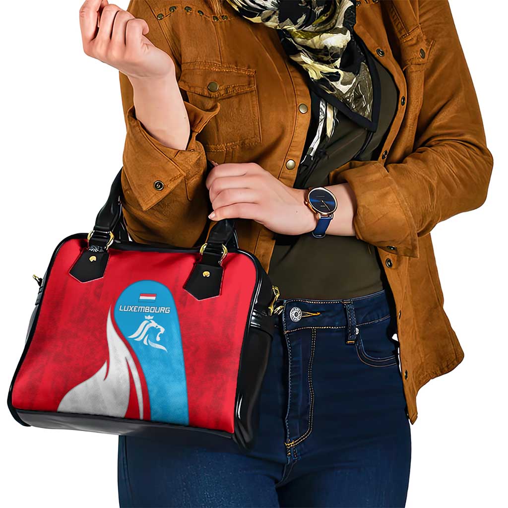 Luxembourg Shoulder Handbag with National Flag Colors and White Lion Crest Design TS04