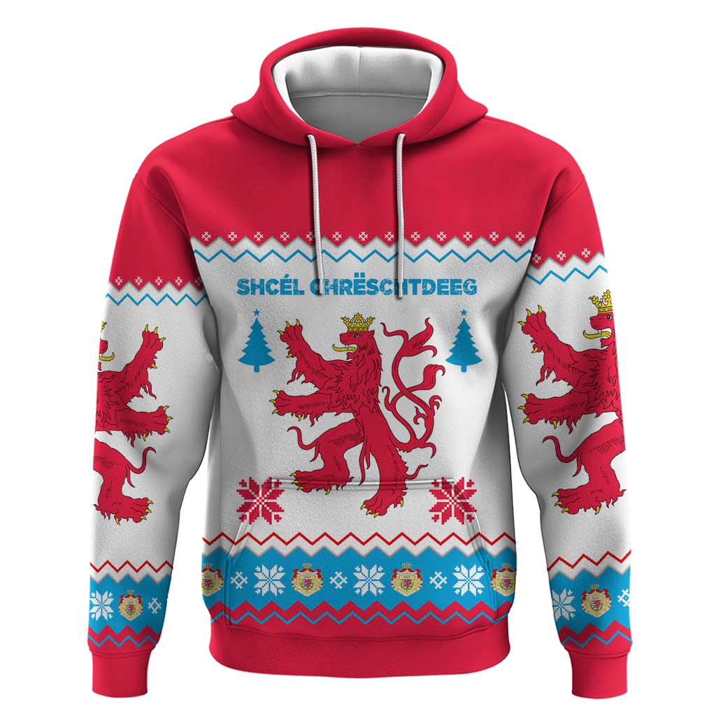 Luxembourg Christmas Hoodie with Red Lion Crest and Snowflake Pattern TS04