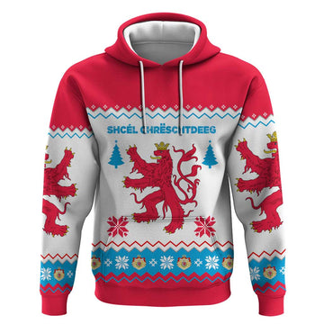 Luxembourg Christmas Hoodie with Red Lion Crest and Snowflake Pattern TS04