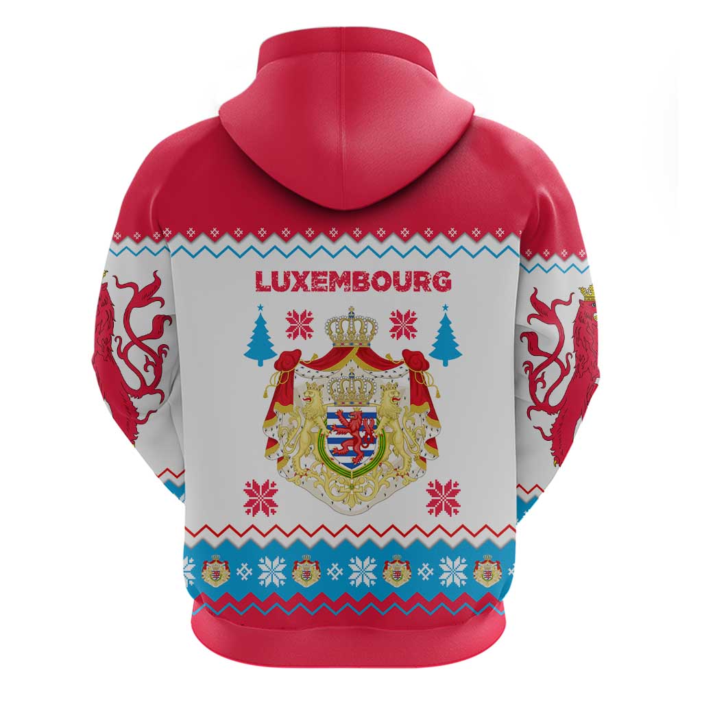 Luxembourg Christmas Hoodie with Red Lion Crest and Snowflake Pattern TS04