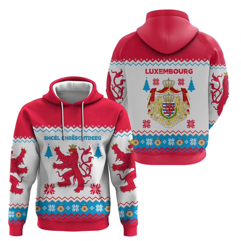 Luxembourg Christmas Hoodie with Red Lion Crest and Snowflake Pattern TS04
