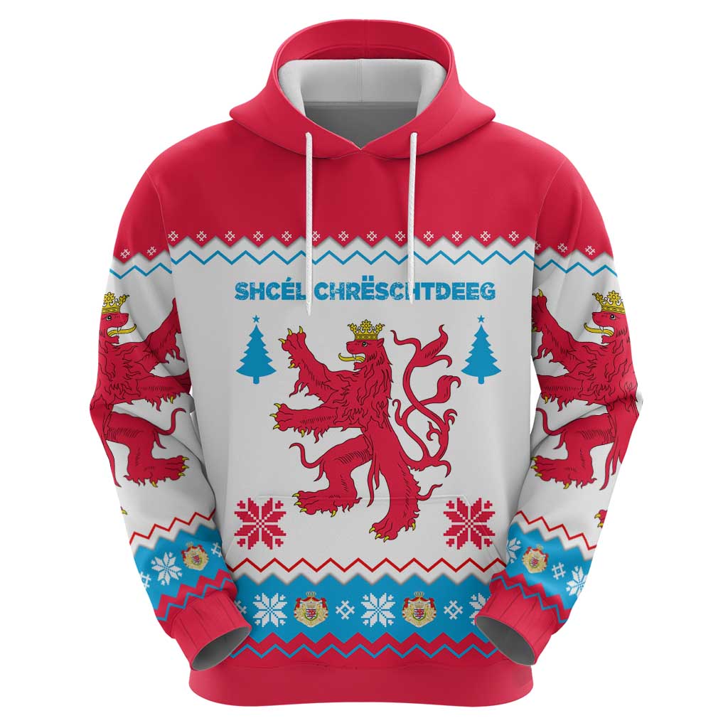 Luxembourg Christmas Hoodie with Red Lion Crest and Snowflake Pattern TS04