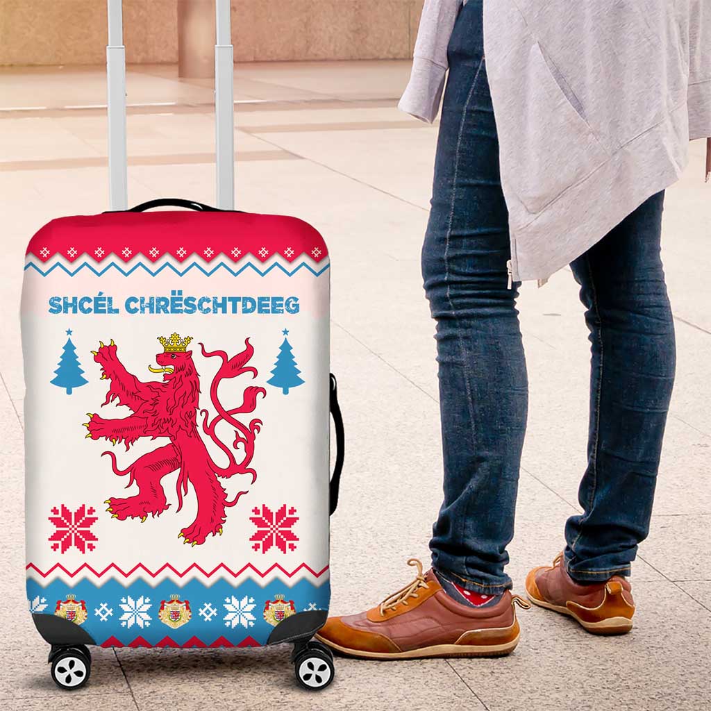 Luxembourg Christmas Luggage Cover with Red Lion Crest and Snowflake Pattern TS04