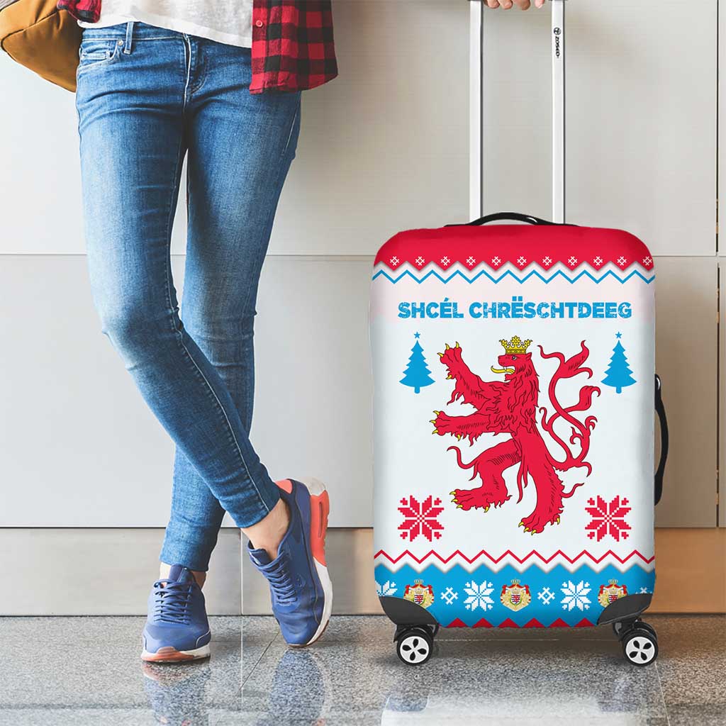 Luxembourg Christmas Luggage Cover with Red Lion Crest and Snowflake Pattern TS04