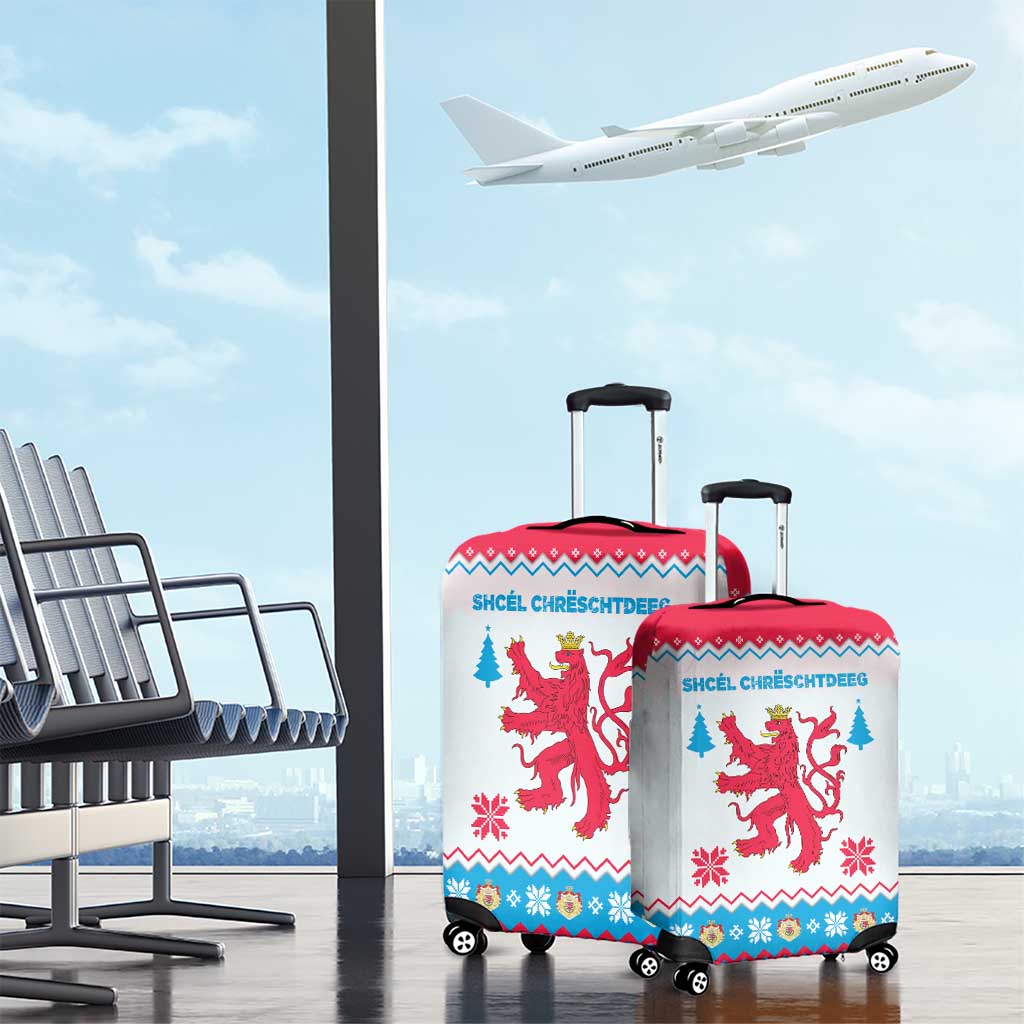 Luxembourg Christmas Luggage Cover with Red Lion Crest and Snowflake Pattern TS04