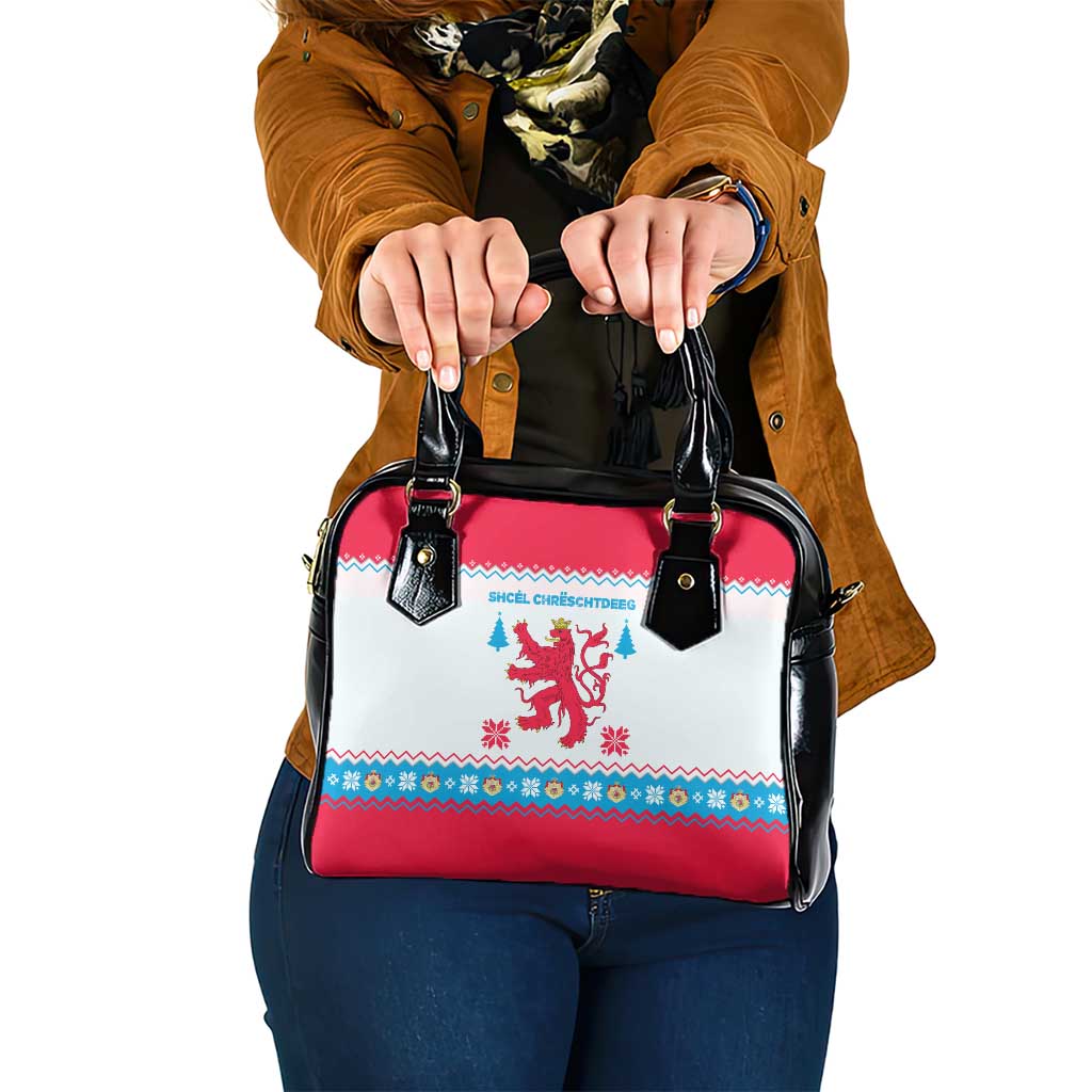 Luxembourg Christmas Shoulder Handbag with Red Lion Crest and Snowflake Pattern TS04