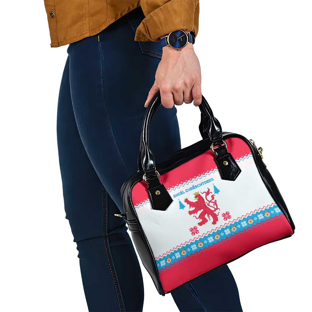 Luxembourg Christmas Shoulder Handbag with Red Lion Crest and Snowflake Pattern TS04