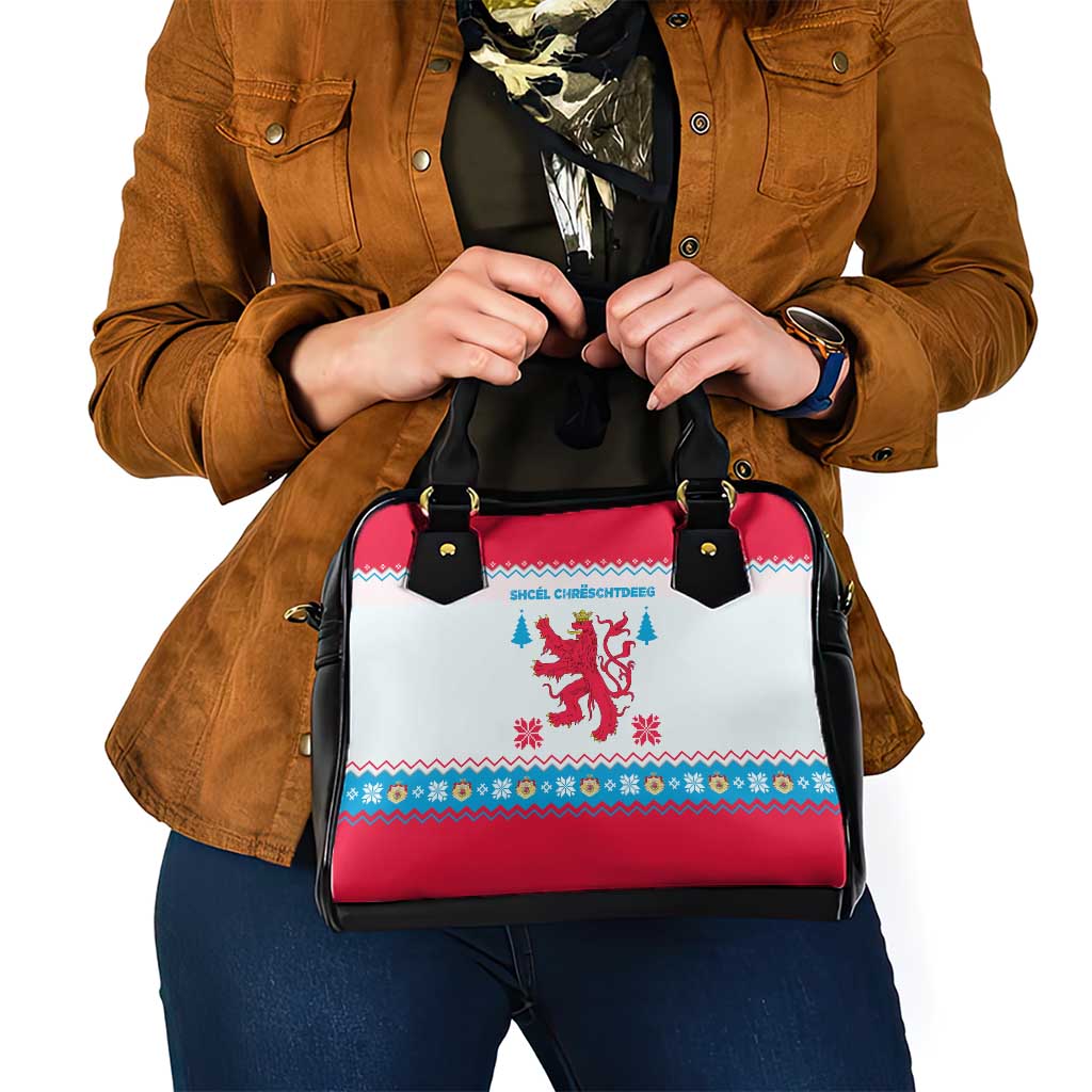 Luxembourg Christmas Shoulder Handbag with Red Lion Crest and Snowflake Pattern TS04