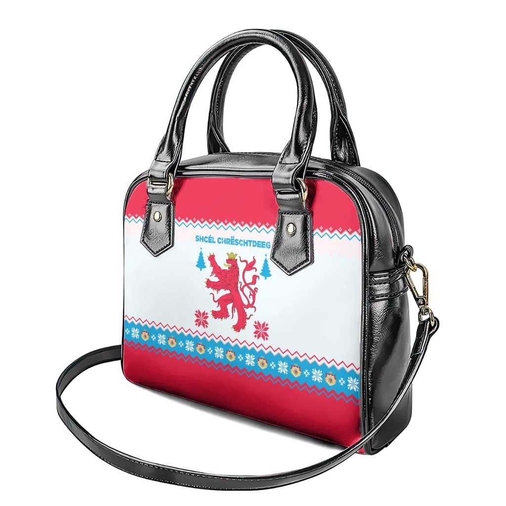 Luxembourg Christmas Shoulder Handbag with Red Lion Crest and Snowflake Pattern TS04