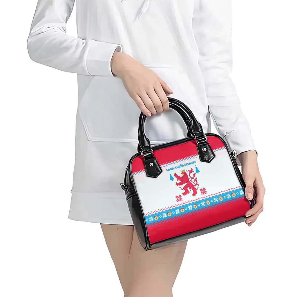 Luxembourg Christmas Shoulder Handbag with Red Lion Crest and Snowflake Pattern TS04