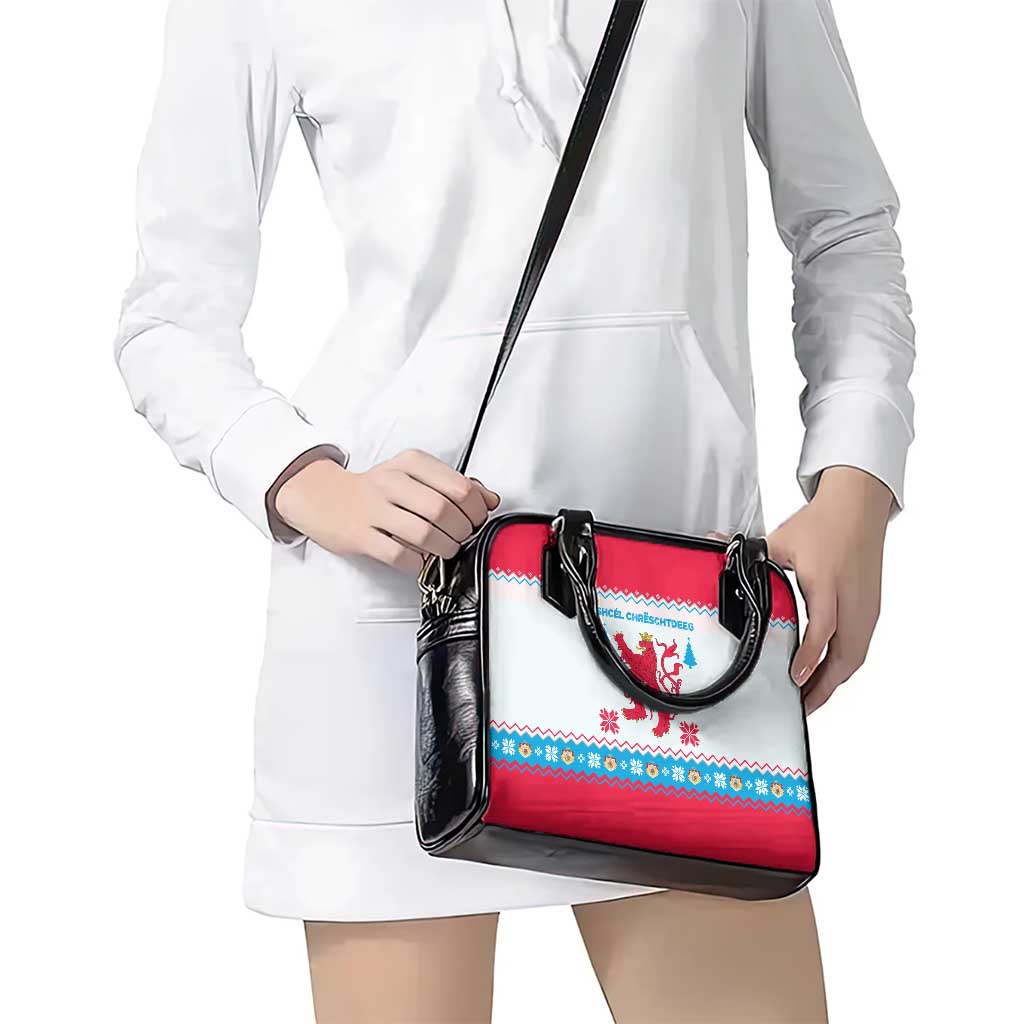 Luxembourg Christmas Shoulder Handbag with Red Lion Crest and Snowflake Pattern TS04