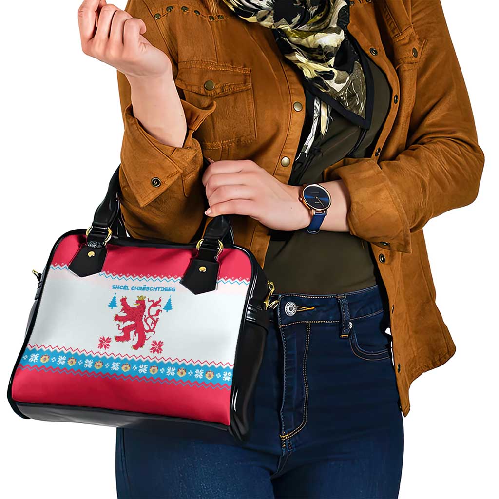 Luxembourg Christmas Shoulder Handbag with Red Lion Crest and Snowflake Pattern TS04