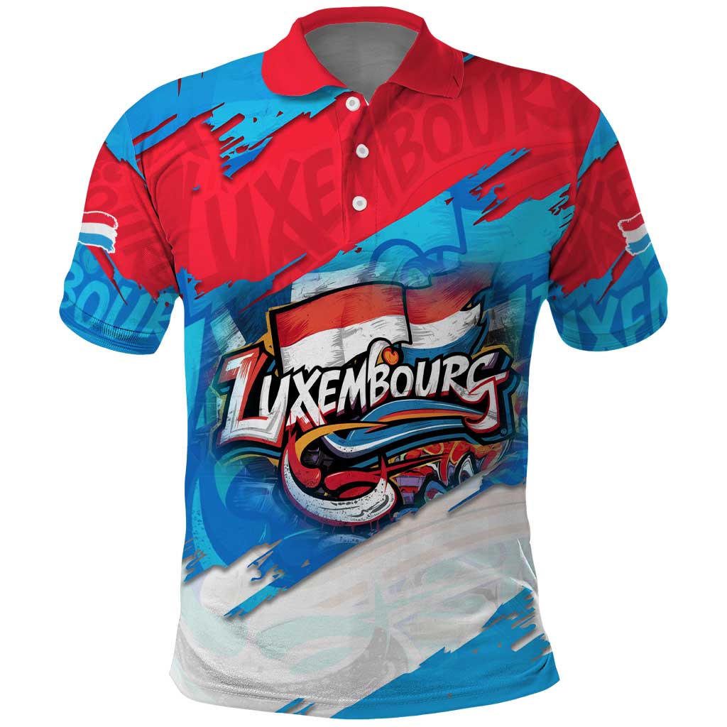 Luxembourg Flag Polo Shirt with Colorful Graffiti Street Art Design TS04