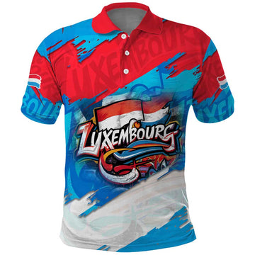 Luxembourg Flag Polo Shirt with Colorful Graffiti Street Art Design TS04