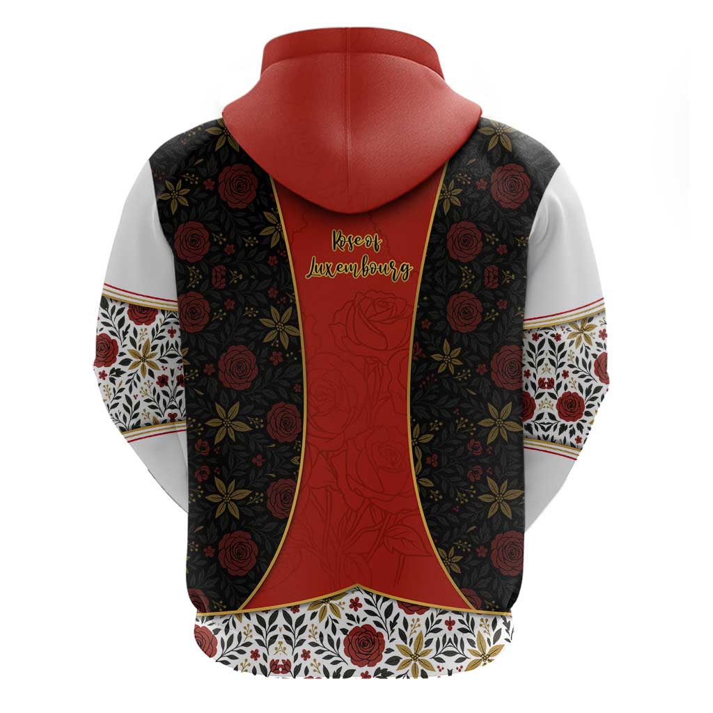 Luxembourg Hoodie with Floral Folk Embroidery and Red Black Pattern Design TS04
