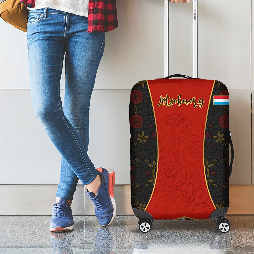 Luxembourg Luggage Cover with Floral Folk Embroidery and Red Black Pattern Design TS04