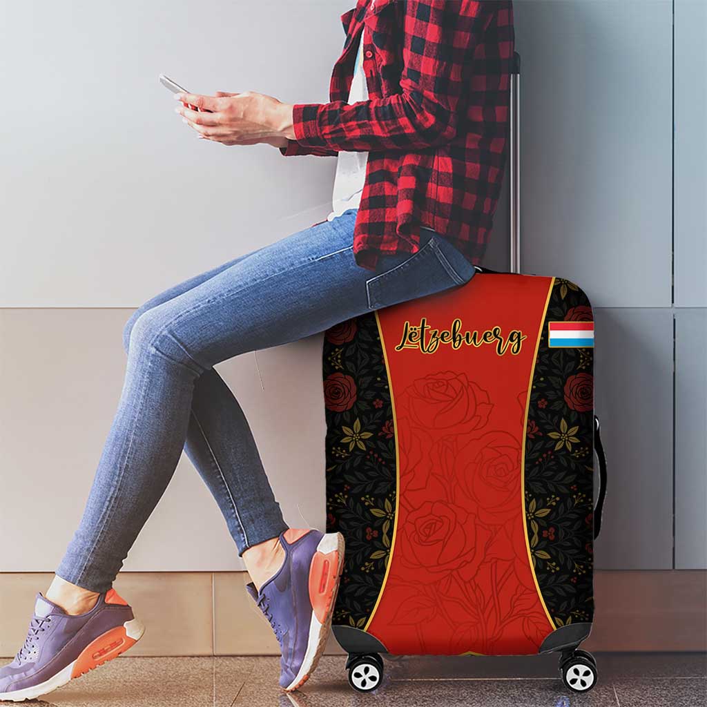 Luxembourg Luggage Cover with Floral Folk Embroidery and Red Black Pattern Design TS04