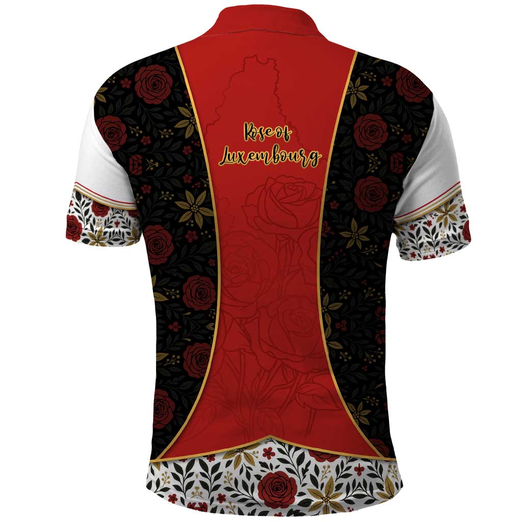 Luxembourg Polo Shirt with Floral Folk Embroidery and Red Black Pattern Design TS04