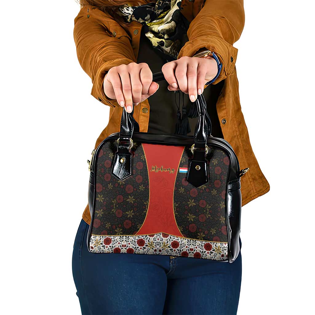 Luxembourg Shoulder Handbag with Floral Folk Embroidery and Red Black Pattern Design TS04