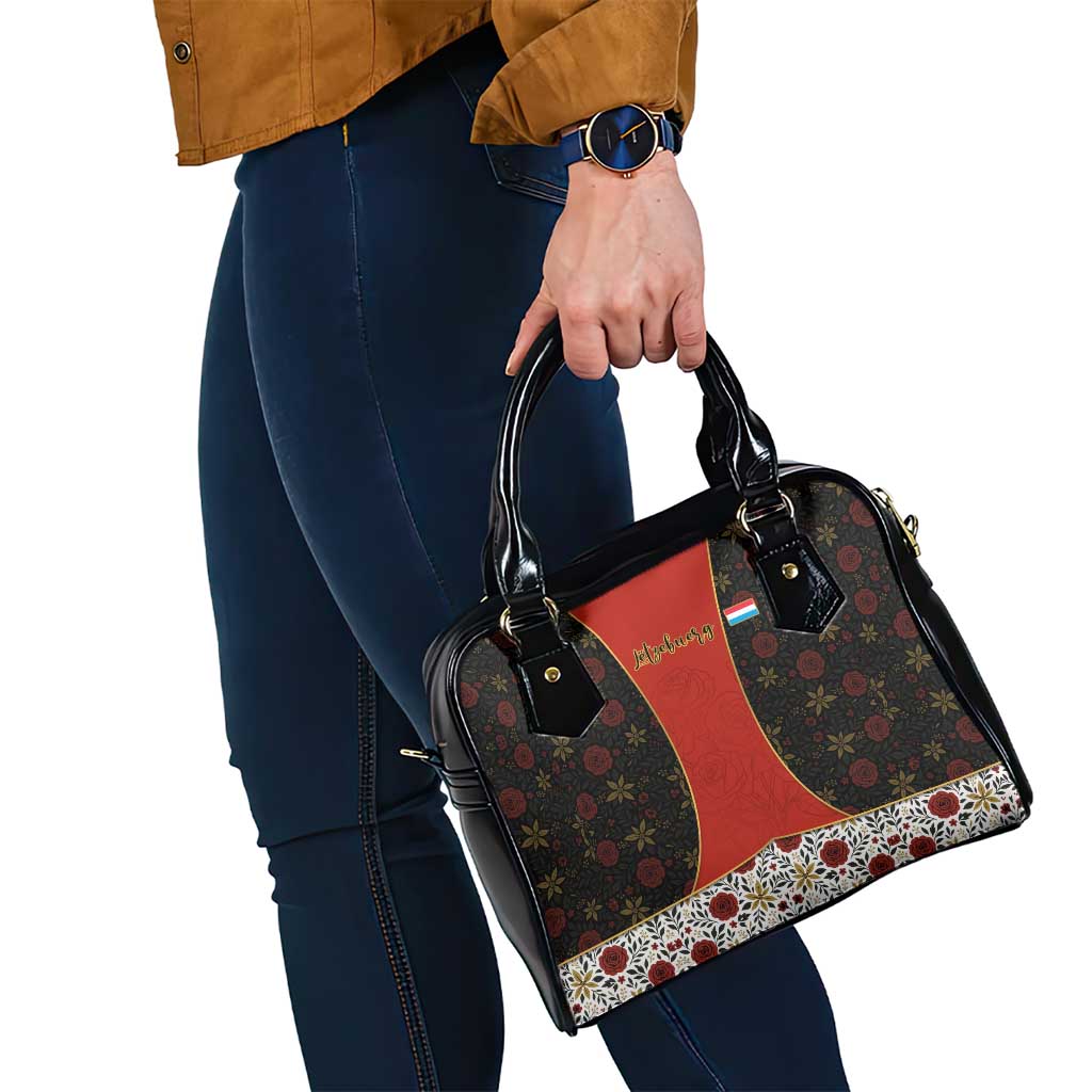 Luxembourg Shoulder Handbag with Floral Folk Embroidery and Red Black Pattern Design TS04