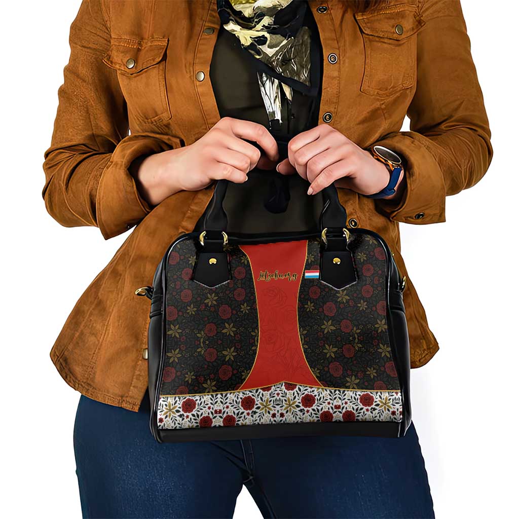 Luxembourg Shoulder Handbag with Floral Folk Embroidery and Red Black Pattern Design TS04