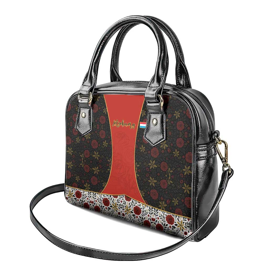 Luxembourg Shoulder Handbag with Floral Folk Embroidery and Red Black Pattern Design TS04