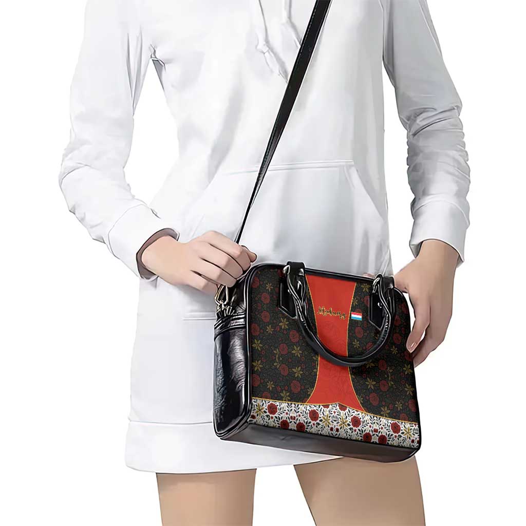 Luxembourg Shoulder Handbag with Floral Folk Embroidery and Red Black Pattern Design TS04