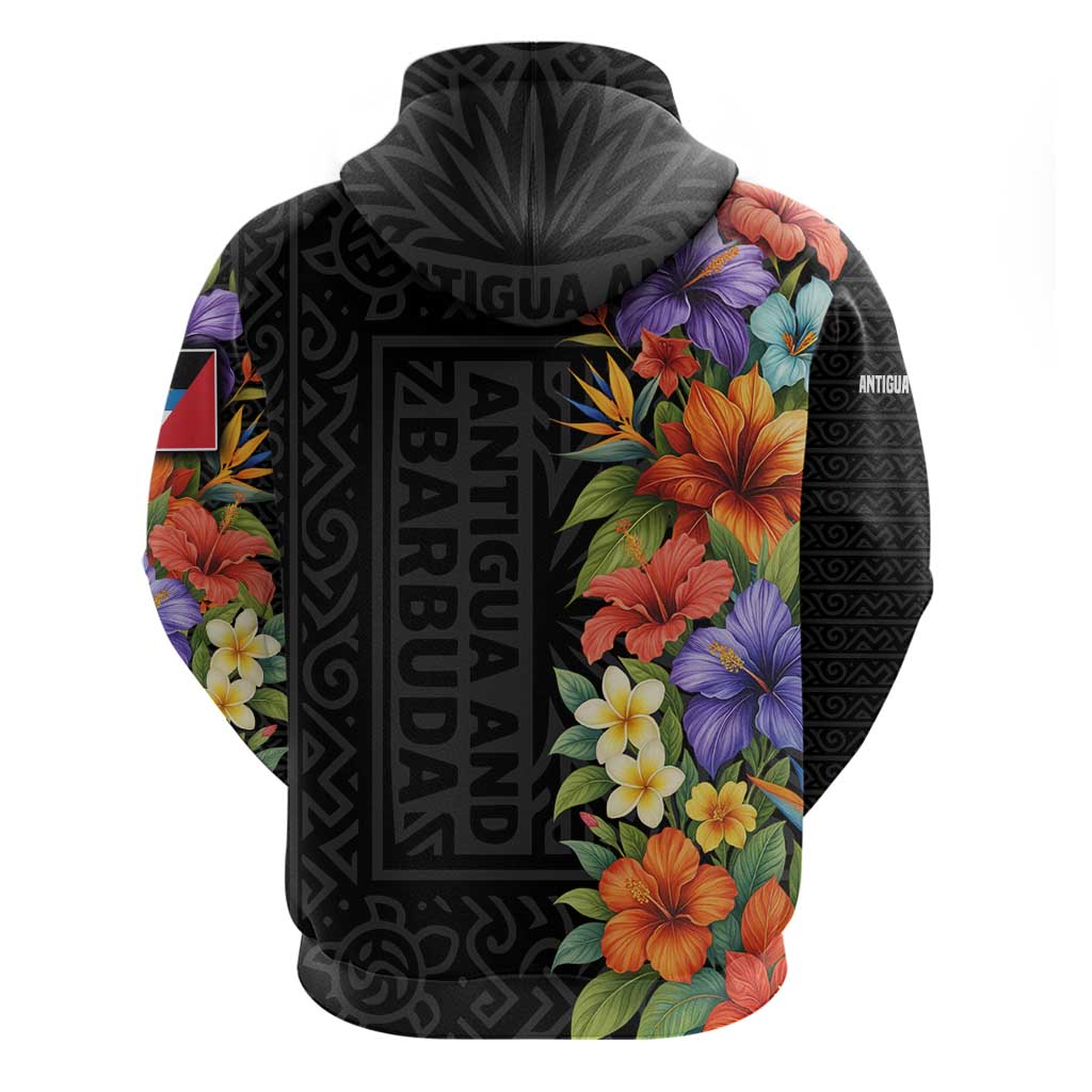 Antigua and Barbuda Floral Hoodie with Tropical Hibiscus with National Flag TS04