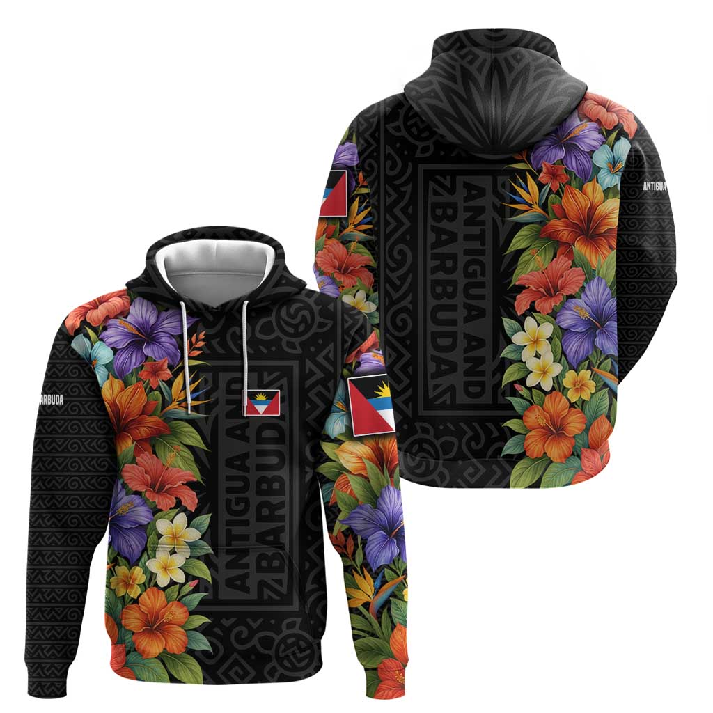 Antigua and Barbuda Floral Hoodie with Tropical Hibiscus with National Flag TS04