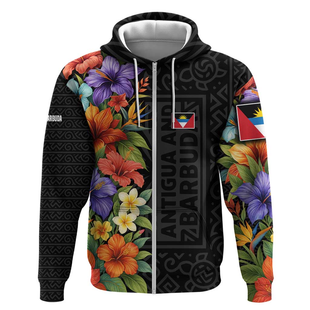 Antigua and Barbuda Floral Hoodie with Tropical Hibiscus with National Flag TS04