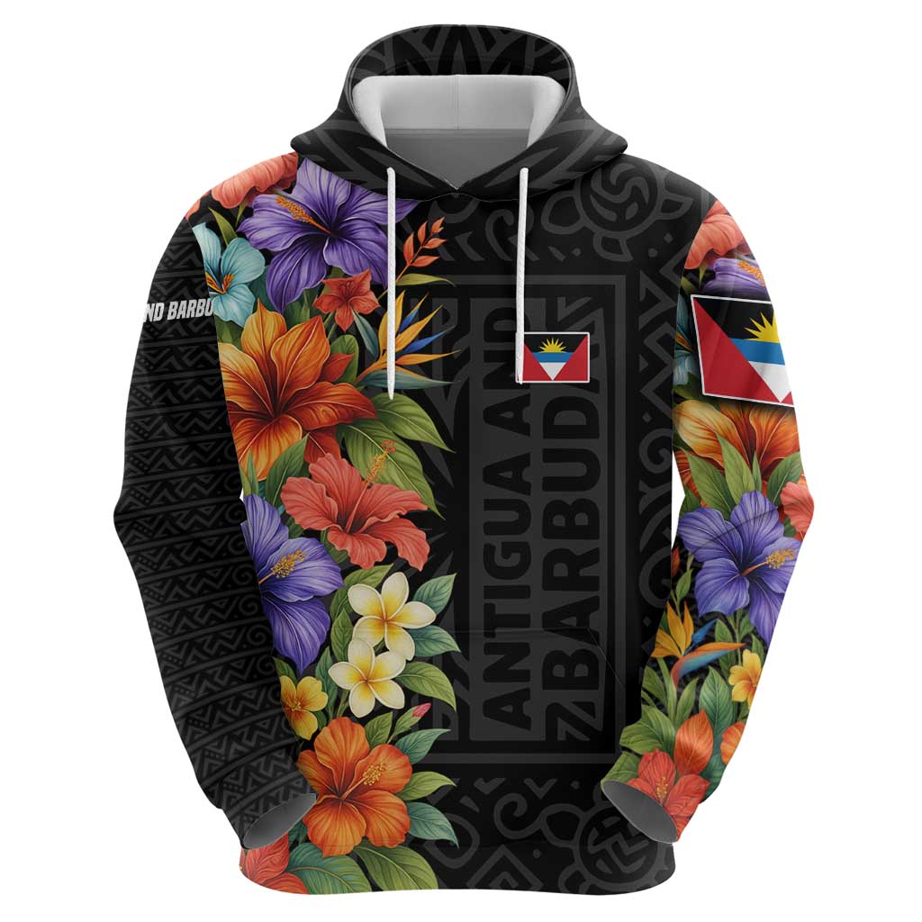 Antigua and Barbuda Floral Hoodie with Tropical Hibiscus with National Flag TS04
