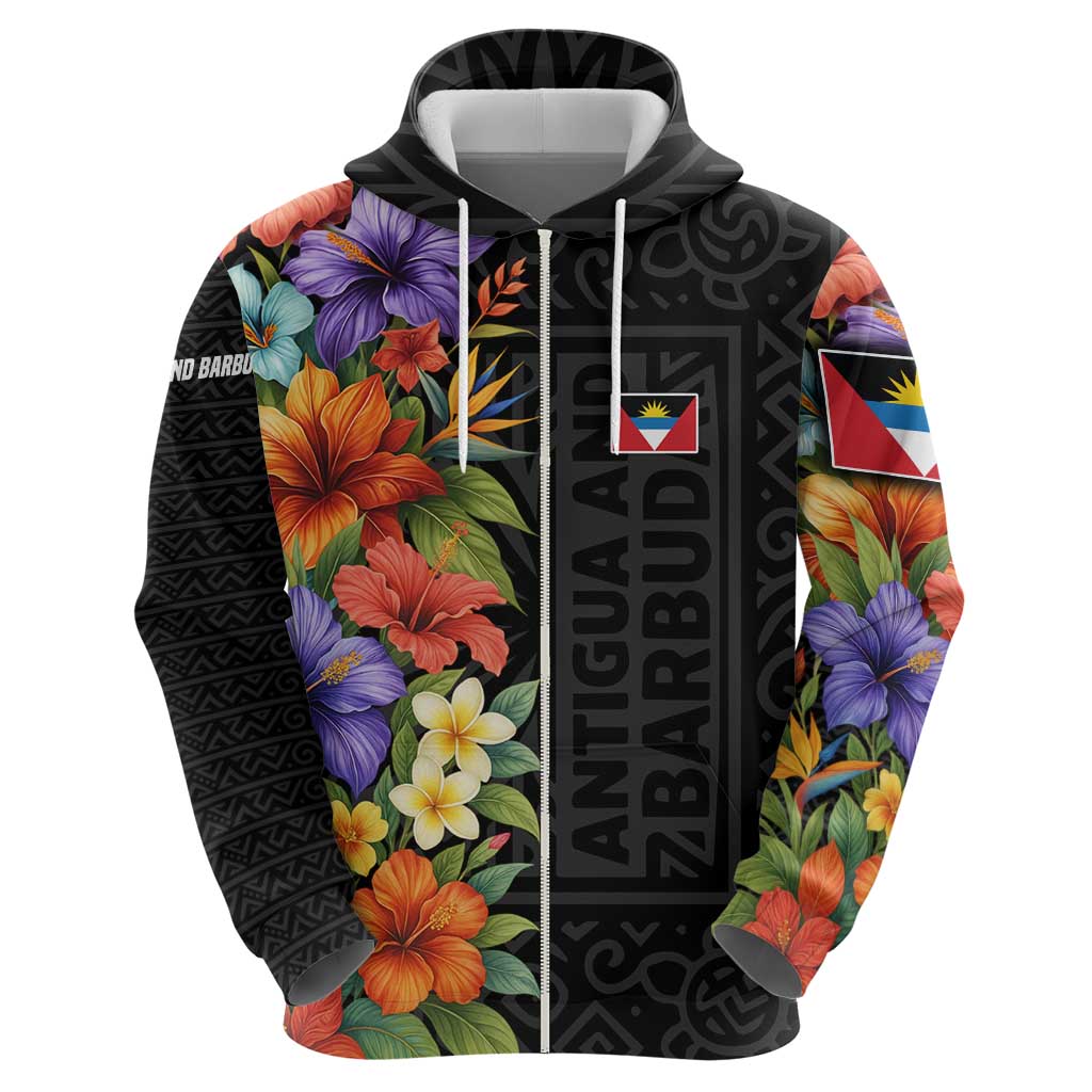 Antigua and Barbuda Floral Hoodie with Tropical Hibiscus with National Flag TS04