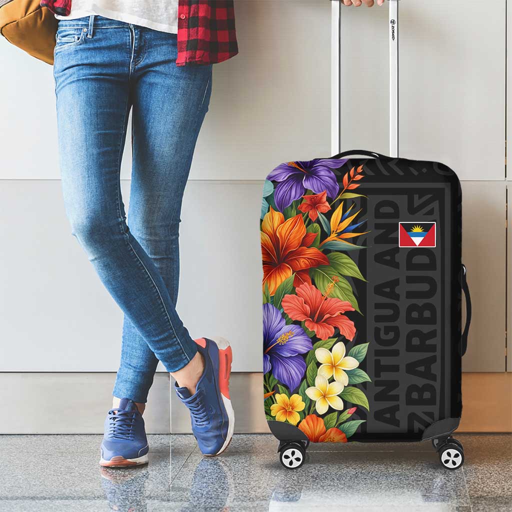 Antigua and Barbuda Floral Luggage Cover with Tropical Hibiscus with National Flag TS04
