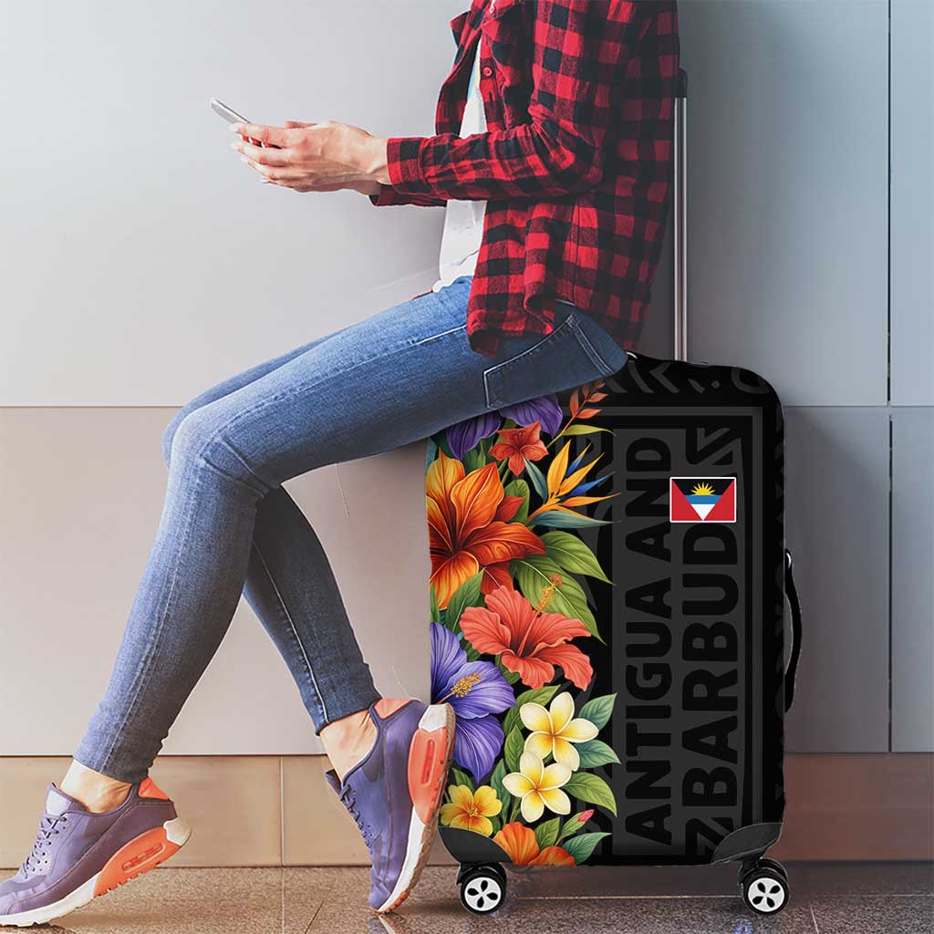 Antigua and Barbuda Floral Luggage Cover with Tropical Hibiscus with National Flag TS04