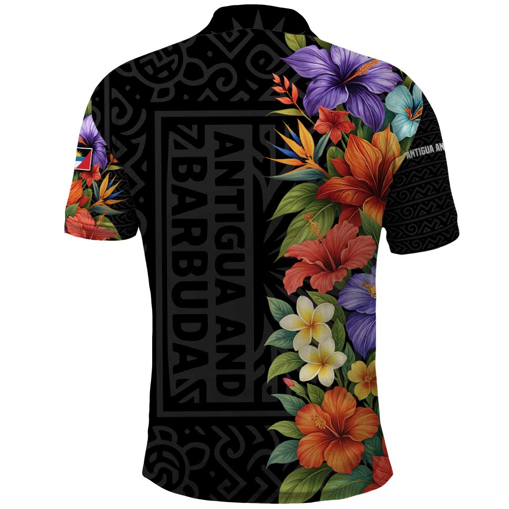Antigua and Barbuda Floral Polo Shirt with Tropical Hibiscus with National Flag TS04