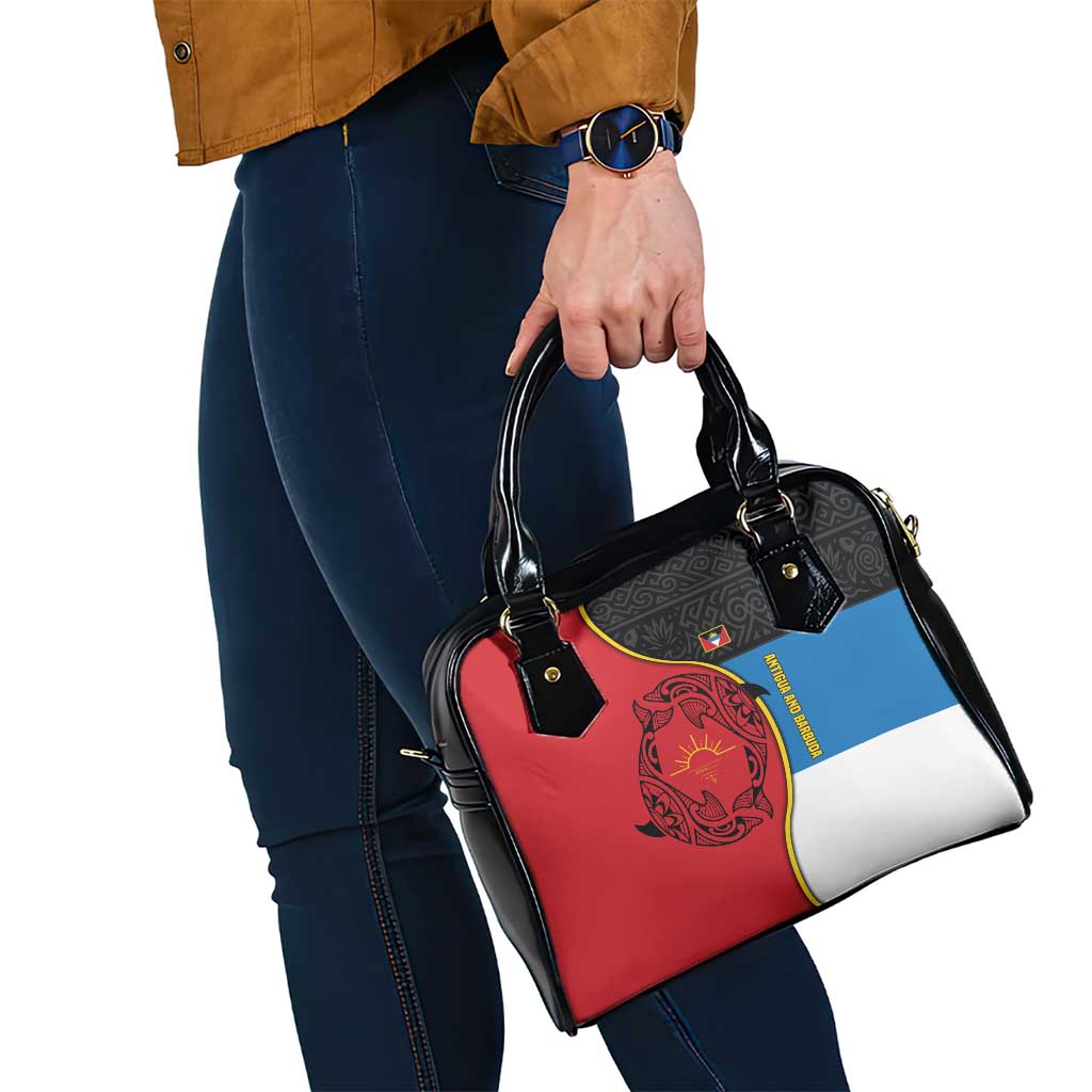 Antigua and Barbuda Tribal Shoulder Handbag with Polynesian Dolphin Sun Design with National Flag Colors TS04