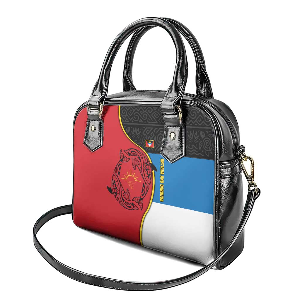 Antigua and Barbuda Tribal Shoulder Handbag with Polynesian Dolphin Sun Design with National Flag Colors TS04