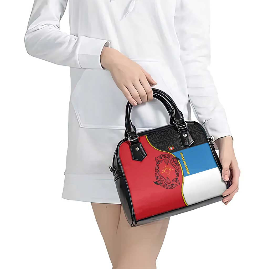 Antigua and Barbuda Tribal Shoulder Handbag with Polynesian Dolphin Sun Design with National Flag Colors TS04