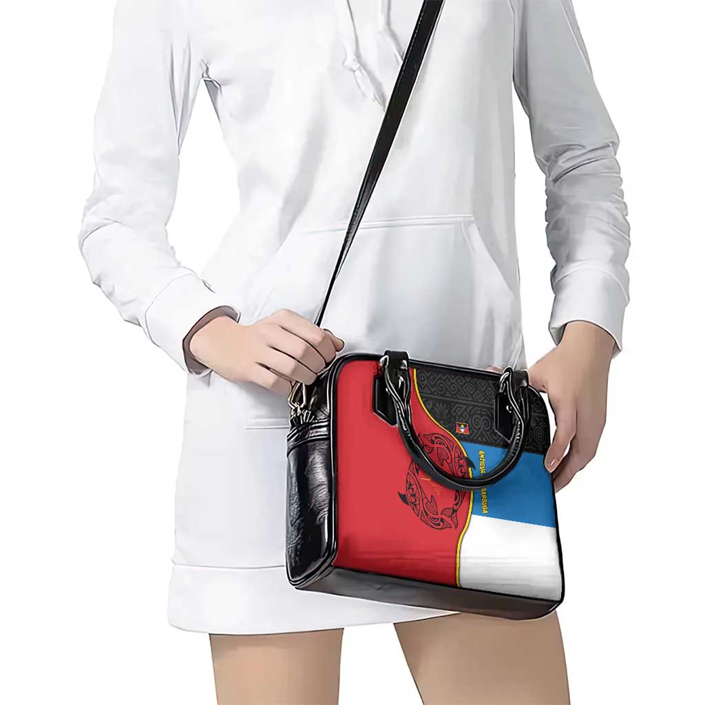 Antigua and Barbuda Tribal Shoulder Handbag with Polynesian Dolphin Sun Design with National Flag Colors TS04