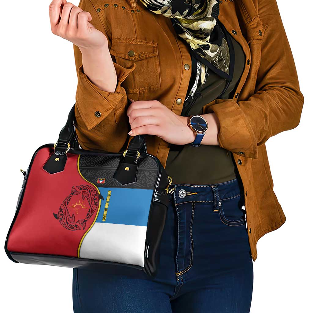 Antigua and Barbuda Tribal Shoulder Handbag with Polynesian Dolphin Sun Design with National Flag Colors TS04