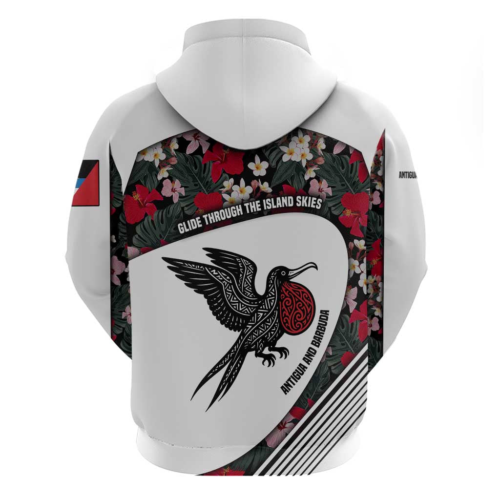 Antigua and Barbuda Hummingbird Hoodie with Tribal Bird and Tropical Floral Design with Island Flag TS04