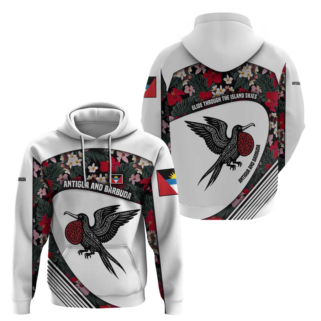 Antigua and Barbuda Hummingbird Hoodie with Tribal Bird and Tropical Floral Design with Island Flag TS04