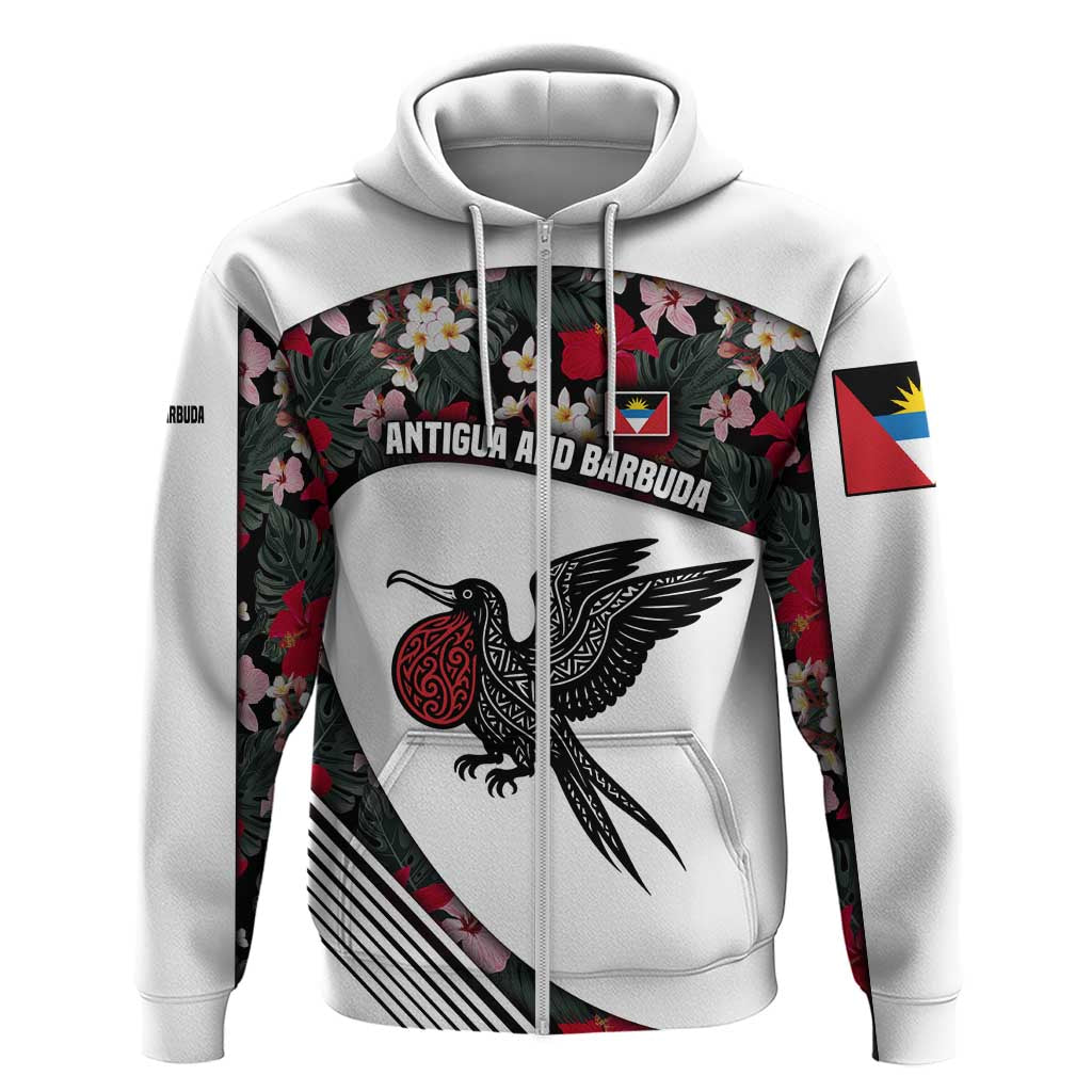 Antigua and Barbuda Hummingbird Hoodie with Tribal Bird and Tropical Floral Design with Island Flag TS04
