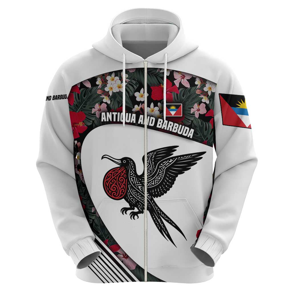 Antigua and Barbuda Hummingbird Hoodie with Tribal Bird and Tropical Floral Design with Island Flag TS04