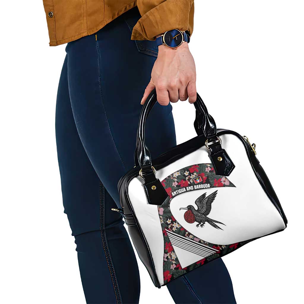 Antigua and Barbuda Hummingbird Shoulder Handbag with Tribal Bird and Tropical Floral Design with Island Flag TS04