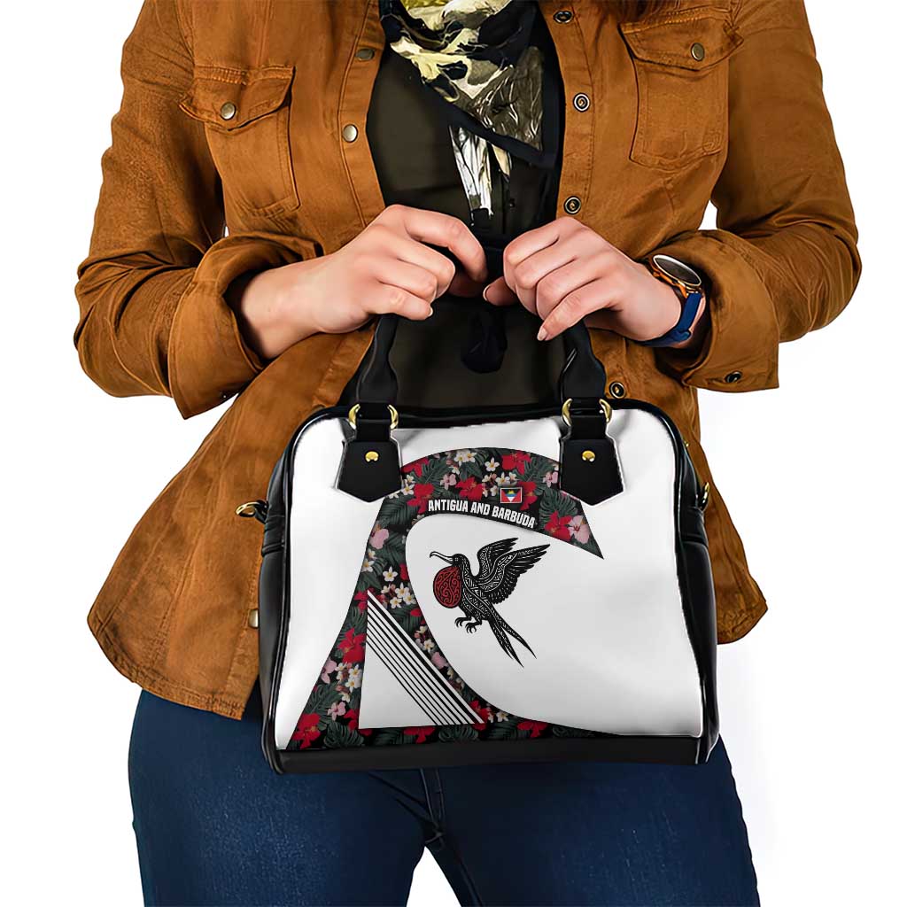 Antigua and Barbuda Hummingbird Shoulder Handbag with Tribal Bird and Tropical Floral Design with Island Flag TS04