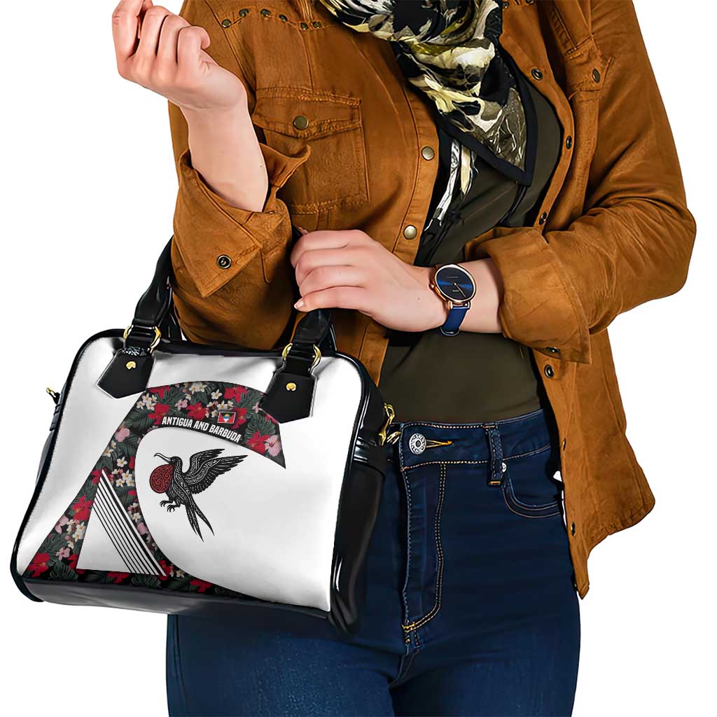 Antigua and Barbuda Hummingbird Shoulder Handbag with Tribal Bird and Tropical Floral Design with Island Flag TS04
