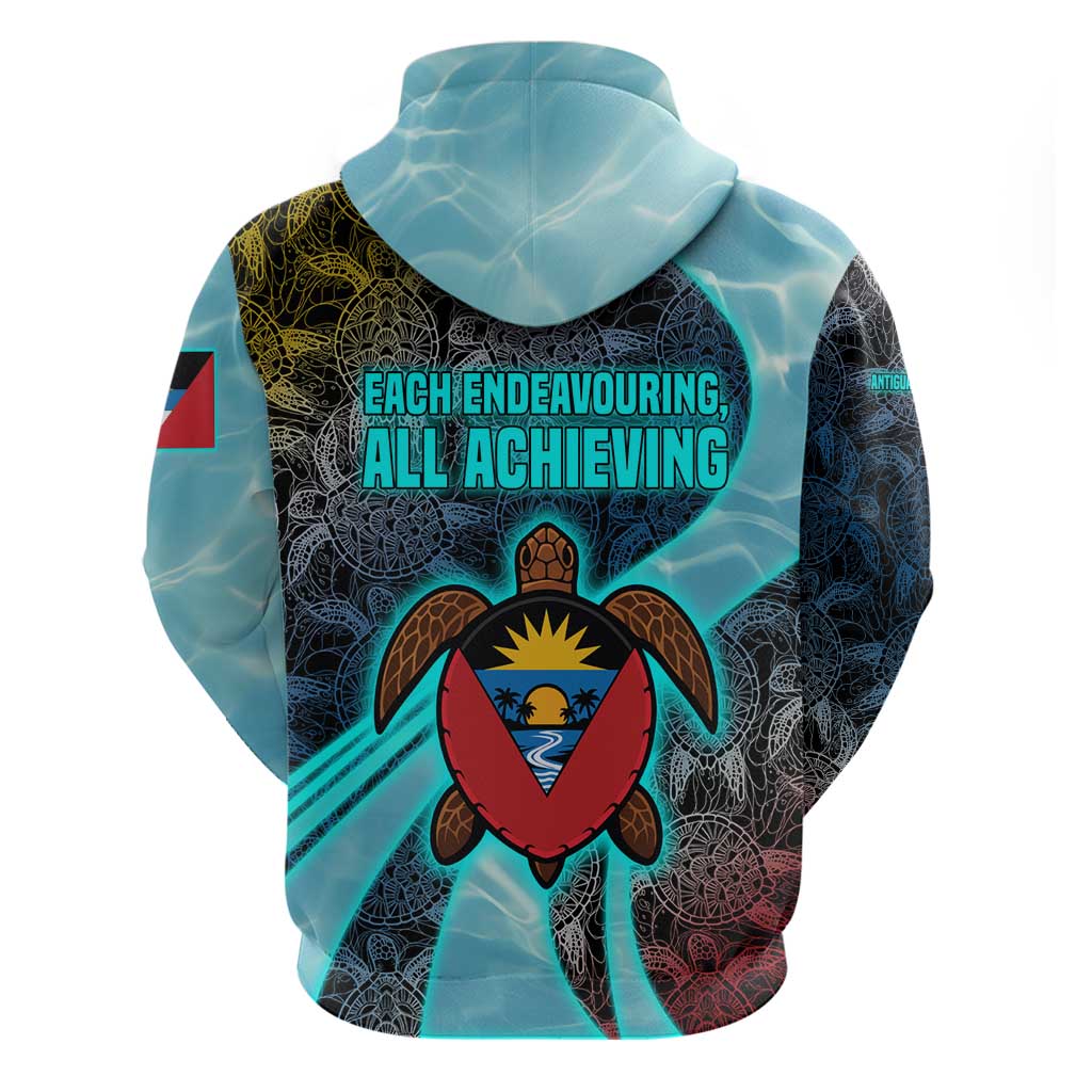 Antigua and Barbuda Sea Turtle Hoodie with Tribal Mandala Design with Ocean Waves and National Flag TS04