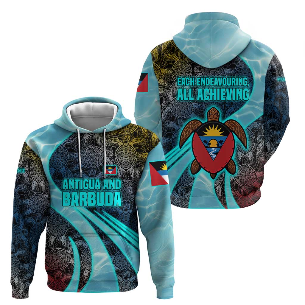 Antigua and Barbuda Sea Turtle Hoodie with Tribal Mandala Design with Ocean Waves and National Flag TS04